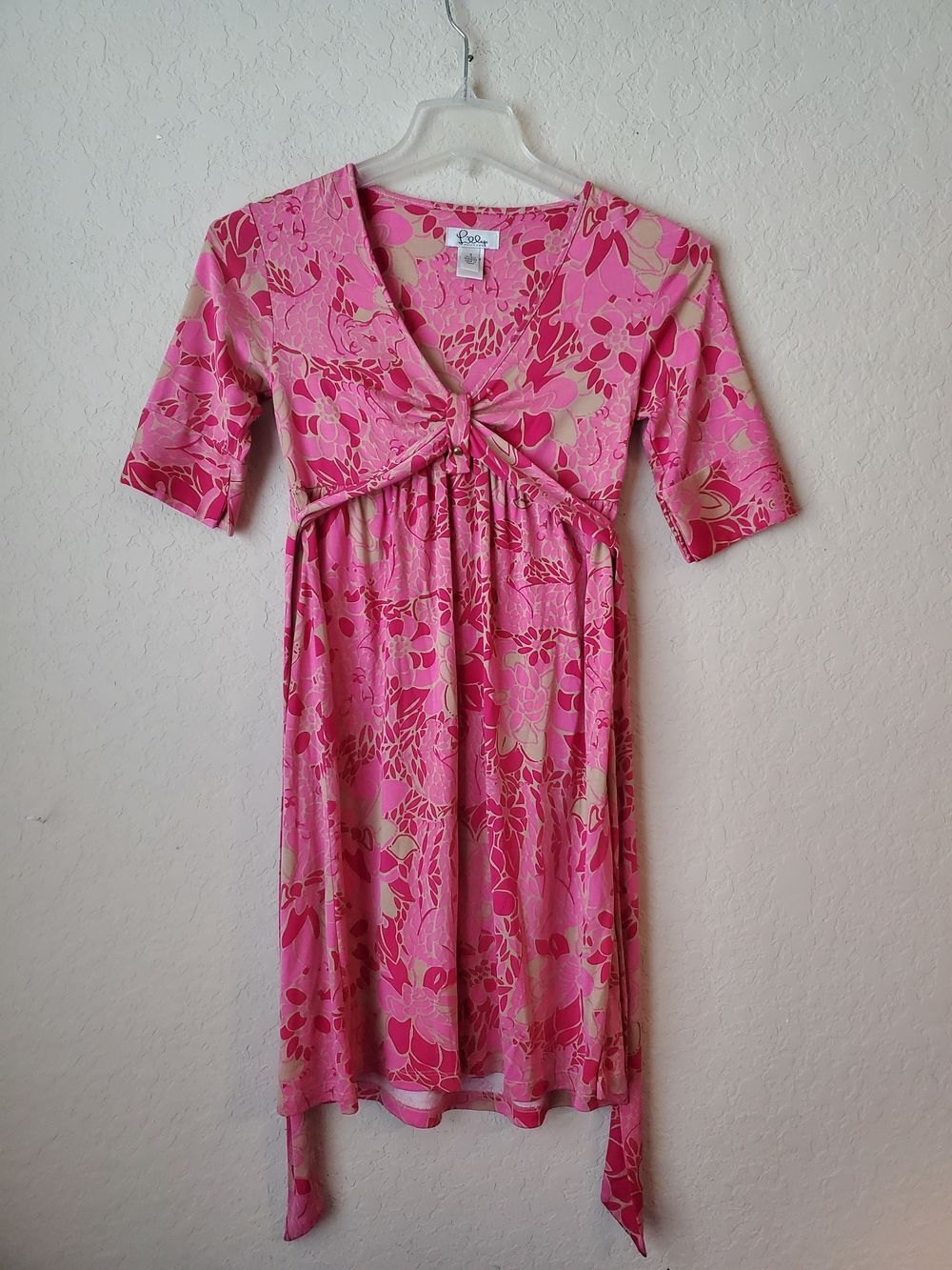 VTG Lilly Pulitzer 100% Silk Floral Dress - Pink & Beige V-Neck (Size 0)